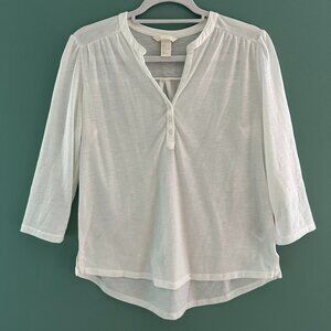 H&M White V-Neck Henley Blouse - Small
